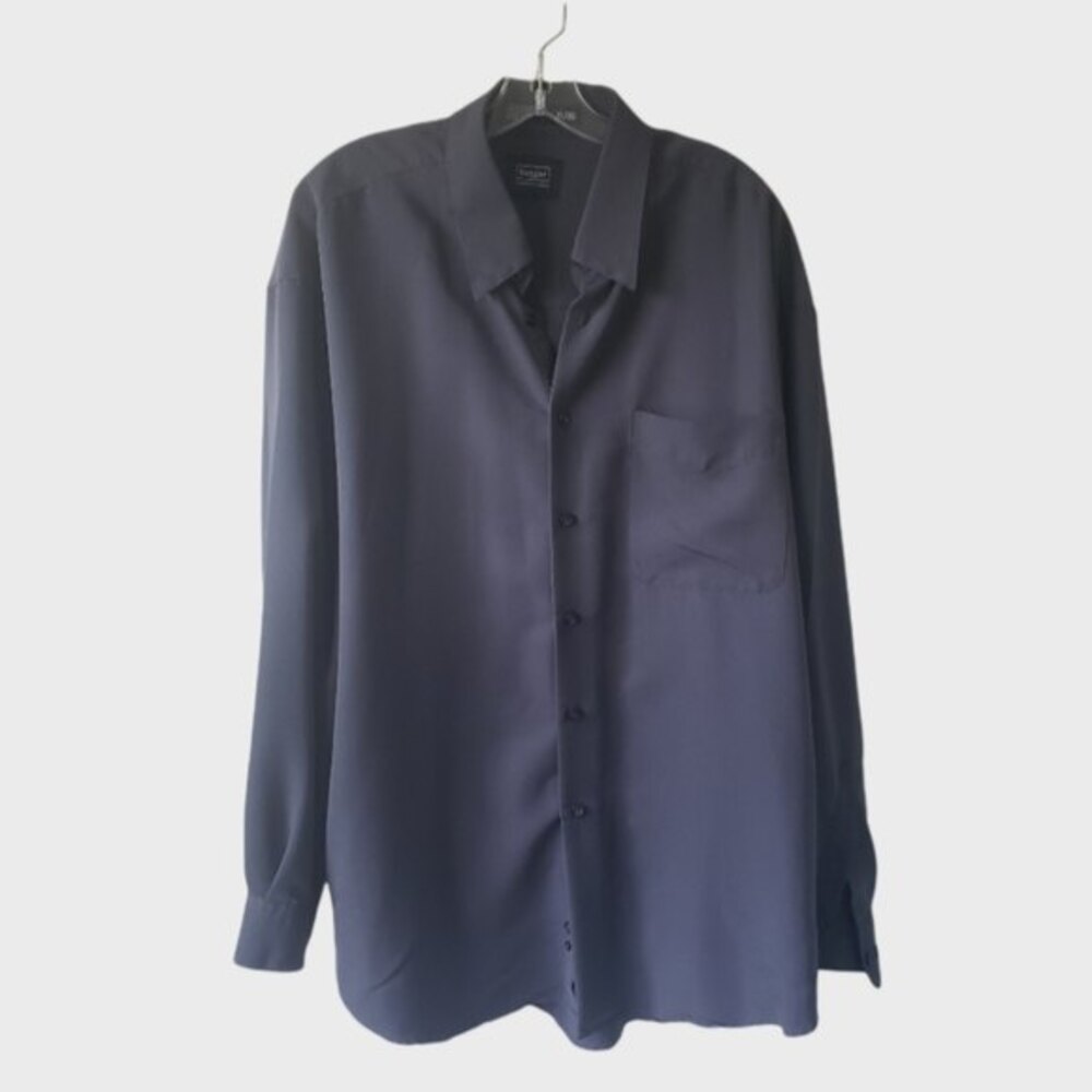 Haggar Collection Gray Dress Shirt Long-sleeved Button-down Rayon Polyester XL
